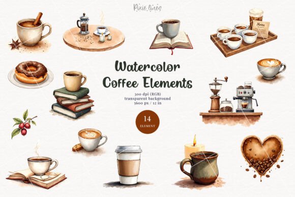Download Watercolor Coffee and Book Lover Clipart - Premium Bundle