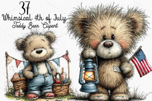 Download Whimsical 4th of July Teddy Bear Clipart - Premium Bundle