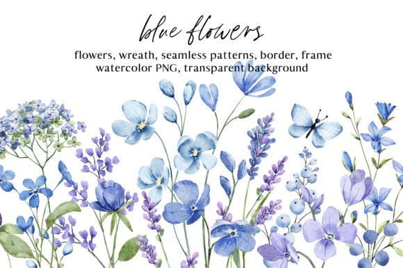 Download Blue Flowers Watercolor PNG Clipart. - Premium Resources