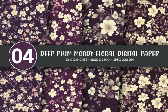 Download Deep Plum Moody Floral Digital Paper - Moody floral Collection