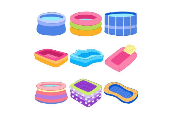 Download Inflatable Swimming Pool Set Cartoon Vec - Swimming pool Collection