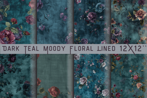 Download Dark Teal Moody Floral Lined Paper - Moody floral Collection